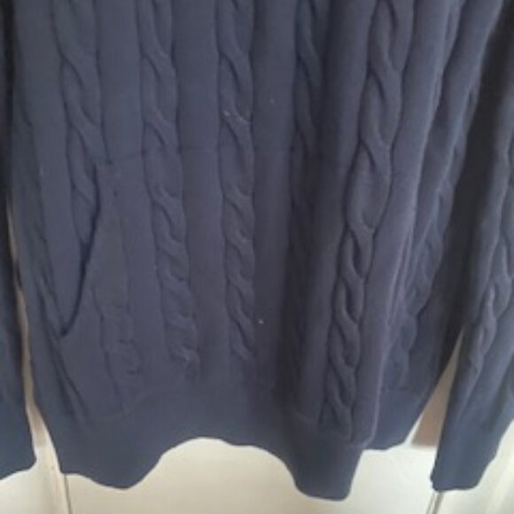 Brooks Brothers Hoodie Sweater Mens L Navy Blue Cotton Cable Knit Classic NWT - Picture 6 of 8